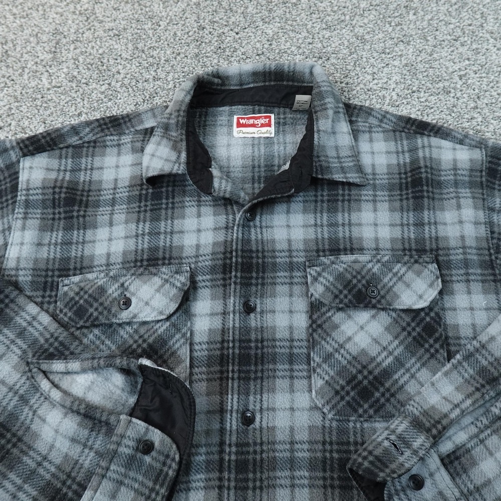 Wrangler Jacket Mens XL Gray Plaid Flannel Lined Button Up Shacket Coat Work Top
